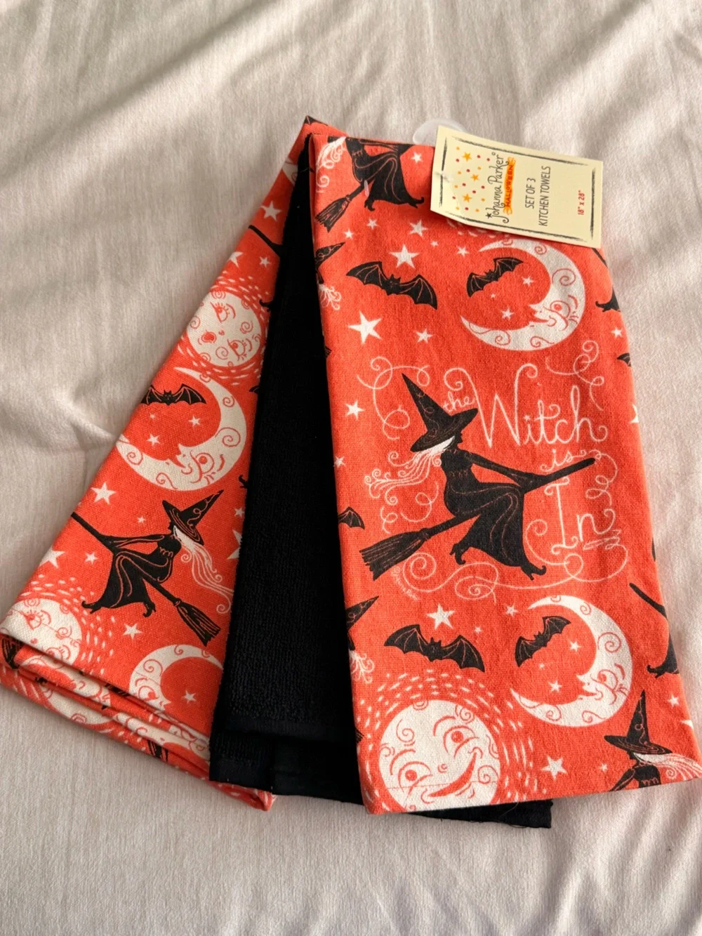Johanna Parker Orange Halloween Witch is in Kitchen Towel - Set of 3